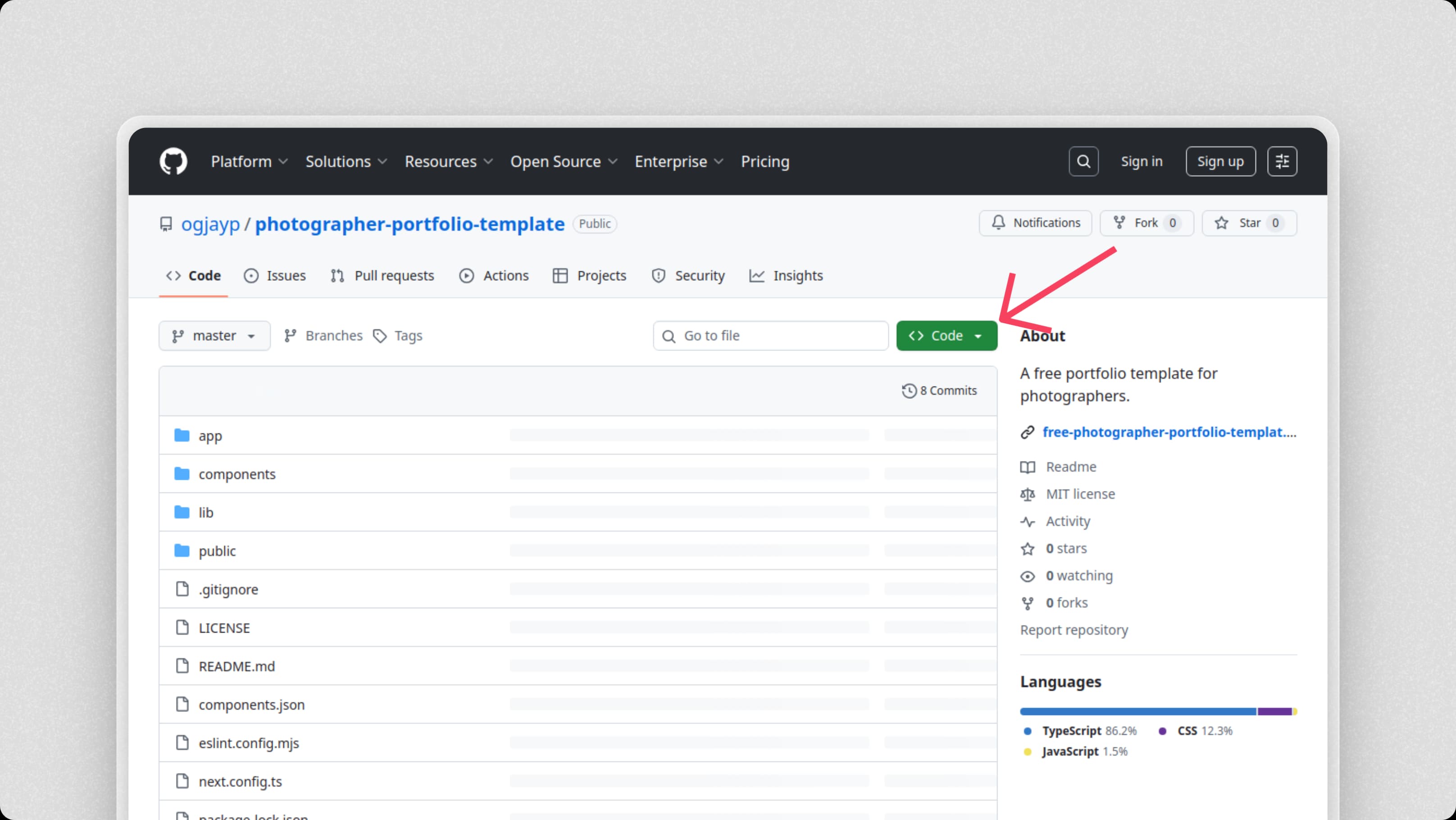 GitHub repository page showing the clone button